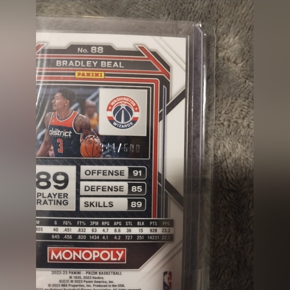 Bradley Beal RARE Numbered Prizm Monopoly NBA Card - Picture 3 of 4